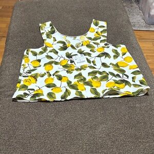 Zara Lemon Pattern Tank Top - White and Yellow
